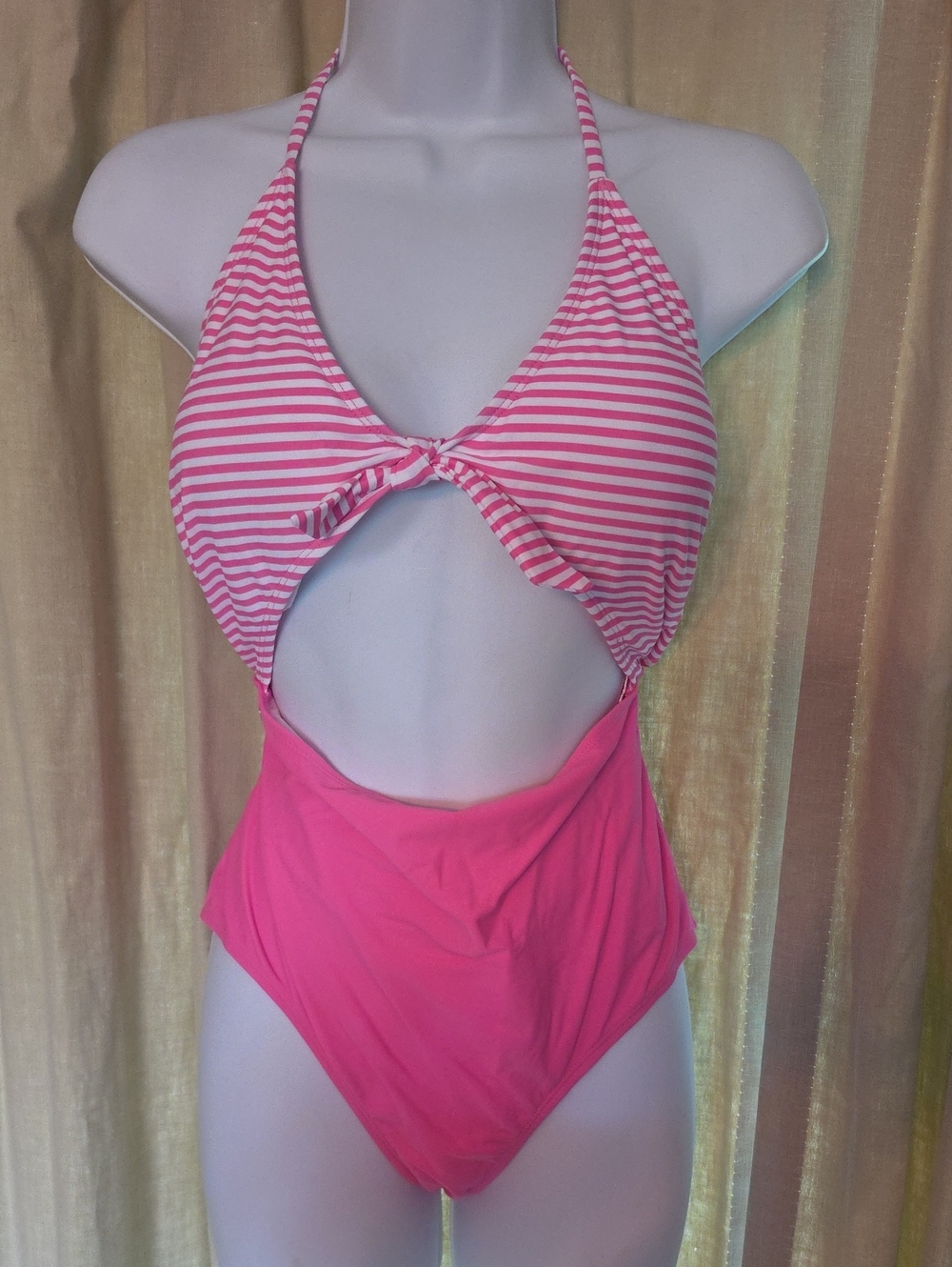 Striped Halter Cutout One-Piece Swimsuit in Pink